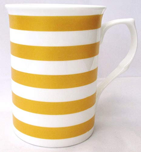 fromeuropewithlove Gold Horizontal Lines Mugs Set of 2 Fine Bone China Metallic Simile Gold Striped Mugs Hand Decorated in the UK