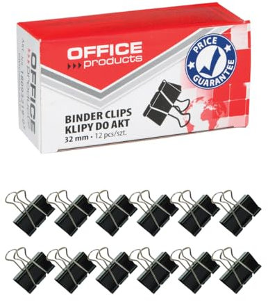 Office Products Foldback-Klammern 32 mm / 12 Stück/aus Metall/Schwarz/Silber/Unempfindlich Gegen Verformung/Büroklammern Papierklammern