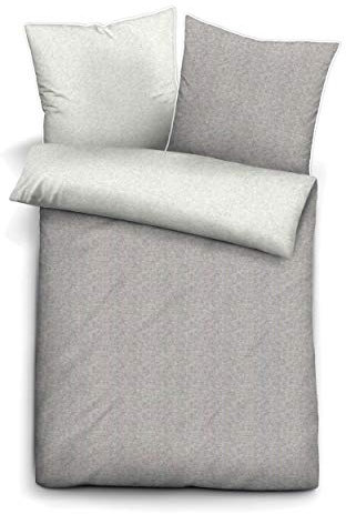 biberna 0840500 Wende-Bettwäsche Garnitur mit Kopfkissenbezug Melange-Flanell 1x 155x200 cm + 1x 80x80 cm, sturmgrau