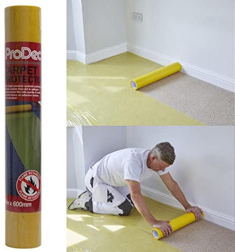 ProDec 20m Carpet Protector Roll - Strong Self Adhesive Plastic Carpet Protector, Fully Waterproof Heavy Duty Stair Protection, Clear Sticky Back Plastic Floor Protectors