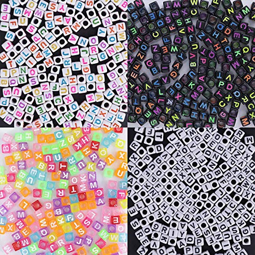 920 Pieces Letter Beads, MyCreator 4 Colour Acrylic Alphabet Letter A-Z Cube Beads and AB Colorful Craft Beads for Jewelry Making, DIY Bracelets, Necklaces, Key Chains and Kids Jewelry (6mm)