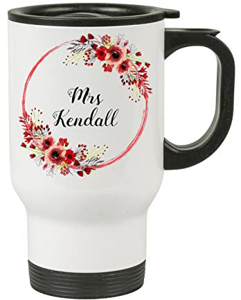 Forever Personal Designs Personalised Teacher with Flowers Print White Travel Mug