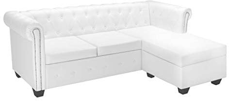 Festnight Chesterfield-Sofa L-Form Couch Loungesofa Ecksofa Kunstleder Wohnzimmer Sofagarnitur 200 x 140 x 73 cm Weiss