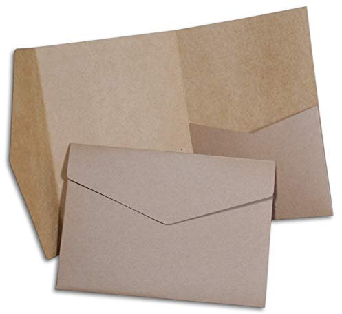 Hochzeit DIY Pocketfold Einladungskarten blanko mit Umschlägen - 50 Stück, Größe B6 - Kraftpapier Karten, Klappkarten, Kartenset zum Selbstgestalten - personalisierte Einladungen