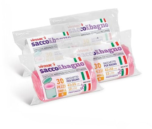 VIROSAC Sac de bain 42 x 55, 30 sacs pour rouleau, kit de 4 rouleaux, 2 rouleaux roses + 2 rouleaux blancs