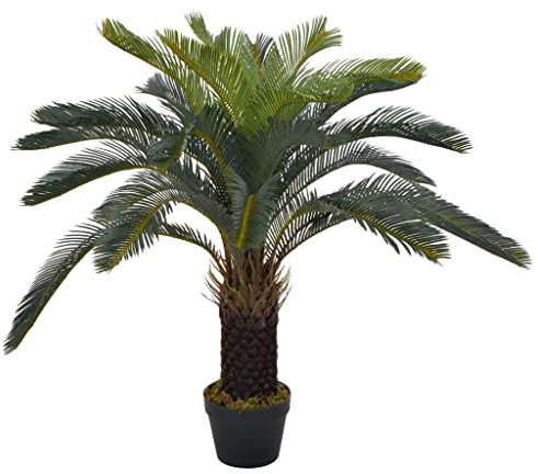 vidaXL Planta Artificial Decoración Palmera CICA Maceta Flores Decorativas Realistas Exterior Interior Oficina Hojas Plástico 90 cm Alta Verde Marrón