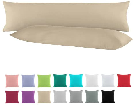 BaSaTex Doppelpack Baumwolle Renforcé Seitenschläferkissen Kissenbezug 40x145 | Kissenbezüge für Schwangerschaftskissen aus 100% Baumwolle | Kissenhüllen in Cappuccino Beige