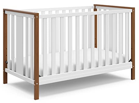 Storkcraft Modern Pacific 4-in-1 Convertible Crib (White with Vintage Driftwood) – GREENGUARD Gold Certified, Converts from Baby Crib to Toddler Bed and Full-Size Bed, Adjustable Mattress Support Base