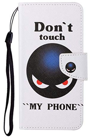 AIFILLE LederHülle Kompatibel mit iPhone 8 Weiß Hülle Don't Touch My Phone Muster Premium PU Leder Schutzhülle Flip mit Tasche Brieftasche Magnet Klapphülle Handyhülle für iPhone 7/ iPhone 8