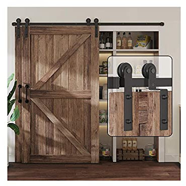 6FT/183cm Scheunentor Kit Schiebetür Hardware Kit Scheunentor Beschläge Schiebetür Kit für Bypass Doppeltüren