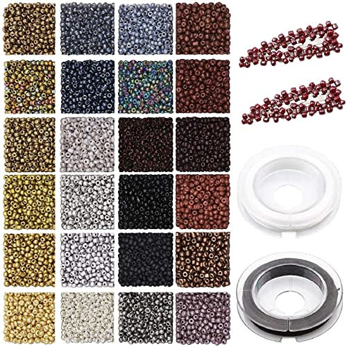 4800 Stück Glasperlen zum Auffädeln Rocailles Perlen 3mm für Schmuckherstellung, Mini Bastelperlen Schmuckperlen mit Elastischen Schnur für Armbänder Halskette Ohrringe Machen und DIY Handwerk