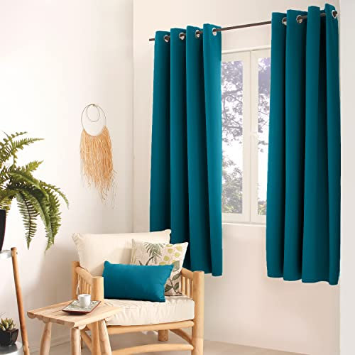 ED ENJOY HOME Rideau Occultant avec Œillets argentés, Bleu Canard, 140x180cm, 100% Polyester, Tissu Certifié Oeko-TEX, Collection Réglisse