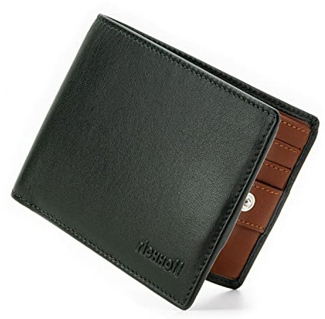 richhoff Slim Herren Leder Geldbörse S - RFID Schutz, Geldbeutel, Echtleder, Grün/Cognac