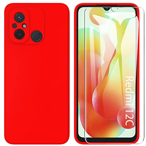 ARRYNN Coque pour Xiaomi Redmi 12C / 11A + Film Protection écran en Verre trempé,Housse Ultra Premium TPU Silicone Liquide Flexible pour Xiaomi Redmi 12C / 11A - Rouge
