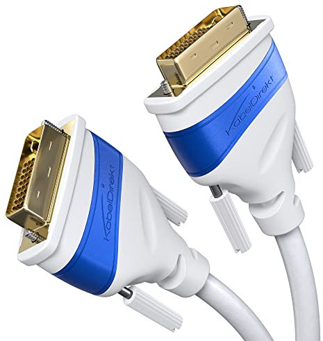KabelDirekt – Câble DVI à DVI – 10m – Dual Link, avec noyau en ferrite pour une transmission de signal sans interférences (Cable métal Blanc 24+1, jusqu'à 2560 x 1600 à 60 Hz ou Full HD/1080p)