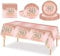 53Pcs Rose Gold Happy 30th Birthday Party Tableware Plastic Table Cloth,7,9inch Paper Plates,Napkins for Her Birthday Table Decorations Disposable Party Tableware Set for Women Adults Birthday Party