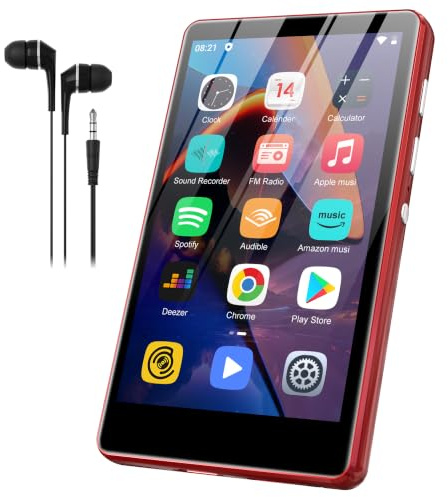Lettore MP3 SWOFY da 80 GB con Bluetooth e Wi‑Fi, schermo touchscreen da 4,0 pollici, lettore MP3/MP4 portatile stereo, radio FM, registratore, e‑book e browser (Nero) (Rosso)