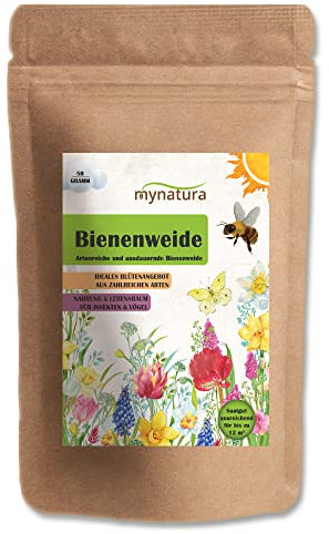 mynatura Bienenweide bunte Mischung | Blütenmischung | Wildblumen | Artenvielfalt | Saatgut | Blumenweide | Blumenwiese (1x50g)