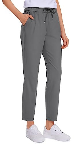 CRZ YOGA Damen Sweathose Taschen Sporthose Leichte Atmungsaktive Jogginghose Lang Hose mit Tunnelzug - 70cm Dunkler Kohlenstoff 42