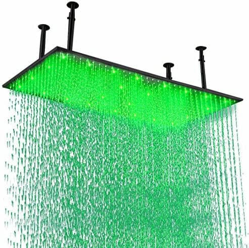 Delnet Matte Black 20x40 inch(50.8 * 101.6cm) LED Showerhead Stainless Steel Rectangle Rainfall Shower Head Ceiling Mount for Bathroom