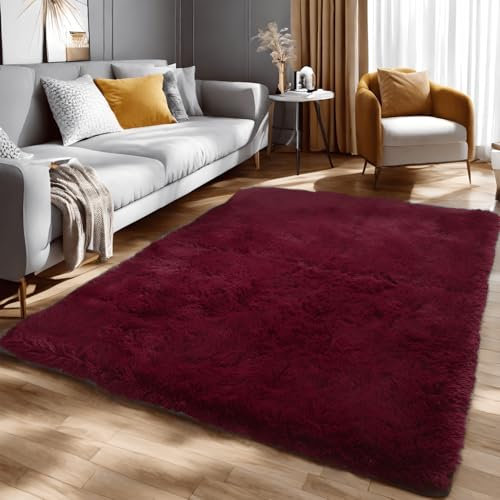 linyingdian Ultra Soft Indoor Modern Area Teppiche Flauschige Wohnzimmer Teppiche geeignet für Kinder Schlafzimmer Home Decor Kinderzimmer Teppiche (Weinrot, 160x200cm)