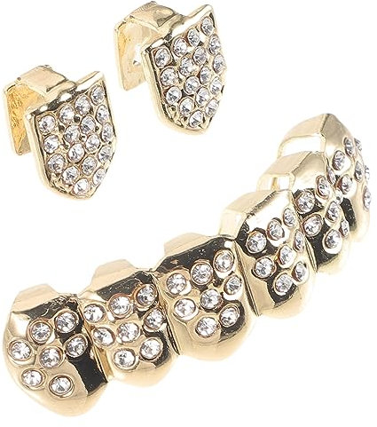 Beavorty 1 Satz Hip-hop Fangs Halloween Lustige Goldene Hosenträger-Accessoires (8er-Set Gold) Halloween-zähne Hip-hop-pokerzahngrills Vampir-Requisite Stein Kupfer Erwachsener Zahnspange