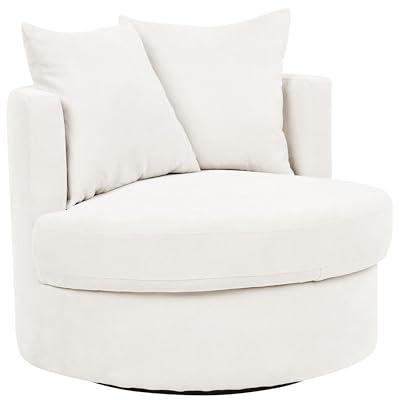 Sessel Stoff beige rund mit Drehfuntion 2 Kissen Metallgestell modern Dalby