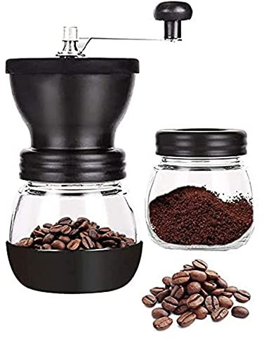 Manuelle Kaffeebohnenmühle – Keramikgrat, Mini-Handkaffeemühle für die Küche, transparentes Vorratsglas, handgehaltene Küchenbohnenmühle für Zuhause, Büro und draußen