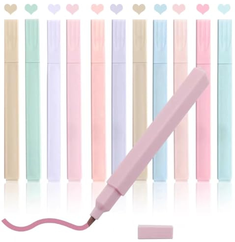 GLEEMEN Textmarker, 12 Farben Pastell Textmarker Marker Stifte, Highlighter Pen, Text Marker Stifte Pastell, Aesthetic School Stuff für Journaling Note Nehmen Schulbüro Stationäre (Einzelkopf)