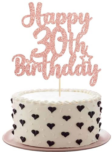 Gyufise Happy 30th Birthday Cake Topper - Glitter '30 & Fabulous' Pick for Celebrating Anniversary Party Cake Decorations Supplies - Rose Gold (1Pc)