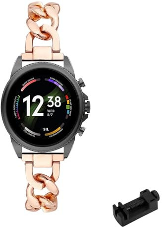 Metall Armbänder für Fossil Gen 6 44mm/Gen 5E 44mm/Gen 5 Carlyle/Julianna Armband Damen Edelstahl Verstellbares Elegantes Ersatzarmband Kompatibel mit Fossil Gen 6/5E 44mm Uhrenarmband (Roségold)