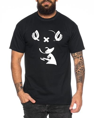Chopper Smile Men's T-Shirt Straw Hat Luffy Zoro One Monkey D. Pirate Ace Piece Goku Anime Luffy, black, L