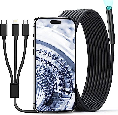 HOPEFOX Endoskopkamera mit Licht, 3-in-1 Endoskop-Kamera Handy WiFi 1080P HD Ip67 Wasserdichtes Kanal-Kamera mit 6 Einstellbaren LEDs Licht für Android & iOS Tablet (9.84FT/3M)