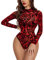 Avidlove Body Damen Bodysuit Elegant Langarmshirt Bluse Top Spitzen Body Mesh Oberteiel Rollkragen Langarm T-Shirt Pullover，PAT5 L