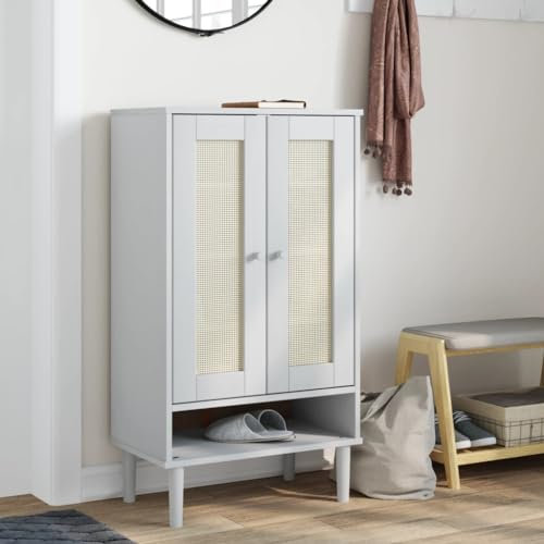 CIADAZ Schuhschrank SENJA Rattan-Optik Weiß 59,5x35x107cm Kiefernholz, Schuhbank, Shoe Rack, Schuhe Schrank, Schuhkommode, Schuhregal - 358050