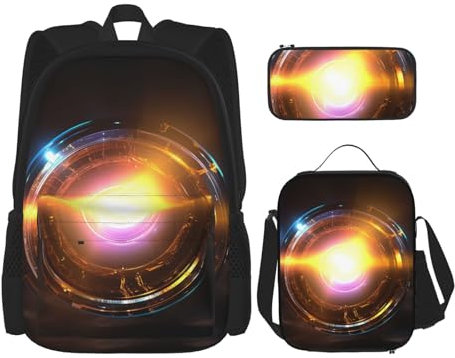 OUSIKA Flare Lens 3 Pcs Print Backpack Sets Casual Daypack with Lunch Box Pencil Case for Women Men