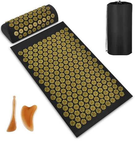 BULZEU Akupressurmatte mit Kissen, Akupressur Set gegen Nacken und Rückenschmerzen, Akupunkturmatte Acupressure Mat Massagematte zur Wohltuenden Entspannung und Massage(C)