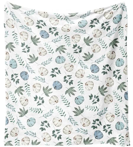 Yiyhuxf Herbst-Thanksgiving-Decken, Blaue Kürbisse und Blätter, Bauernhausdecke, Überwurf, Flanell-Fleece, Überwurfdecke für Zuhause, Wohnzimmer, Couch, Bett, Stuhl oder Wohnheim, Dekoration, 152,4 x