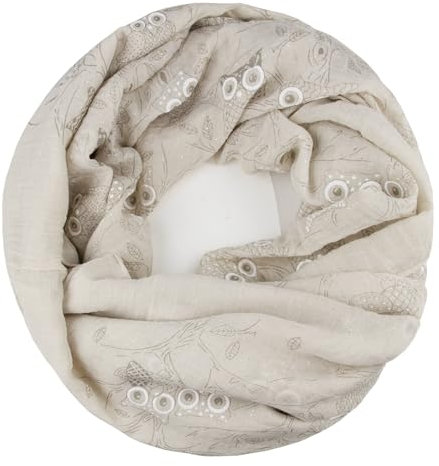 Gloop Damen Schal Eule Eulen Rundschal leichter Loop schal Schlauchschal Tuch (Beige)