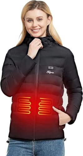 Telguua Heated Jacket for Women with 14400Mah Battery Pack, Heated Gilet Lightweight Heated Waistcoat Winter Body Warmer and Waterproof Windproof for Riding Bicycle and Motorcycle