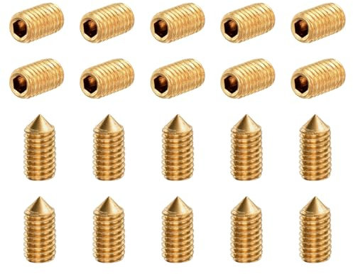 sourcing map 30Pcs Set Screws M3x6mm Brass Cone Point Hex Socket Grub Screws for Machinery, Home Repairs, and Fixtures Gold Tone