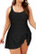 SHEKINI Plus Size Swimdress for Women One Piece Swimsuit Padded Swim Dresses Slimming Bathing Suit with Skirt, Black, XXX-Large