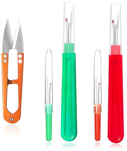 HAALII Seam Ripper, Seam Ripper and Thread Remover Kit, Stitch Remover and Thread Cutter with 2Big 2Small Seam Rippers, 1 Sewing Trimming Scissor Nipper Tool for Thread Remove, Sewing Tool