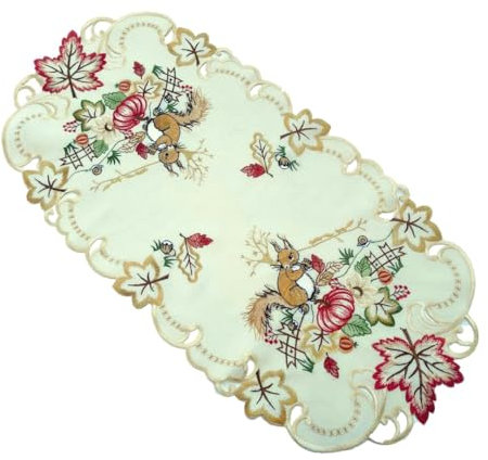 Tischläufer Tischdecke Mitteldecke Deckchen gestickt Eichhörnchen Eichkater (35x70 cm)