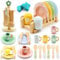 Wooden Tea Set for Toddlers 24 PCS Wooden Kitchen Playset with Plates Cups Cutlery Accessories for Kids Pretend Play Toy Kitchen Set for Boys Girls Age 3+ Kitchen Role Play Toy
