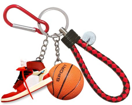 Porte-clés en forme de chaussure 3D avec mini ballon de basket et cordon, porte-clés élégant pour les fans de basket-ball, cadeau pour enfants, hommes et femmes, Ow-red, M