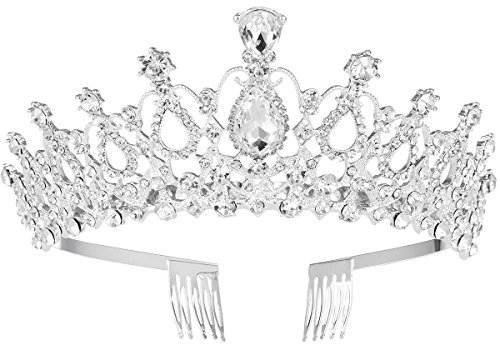 WACEH Hairband Kristall-Brautkrone, Strass-Prinzessin, Festzug-Tiara, Silberne Hochzeitskrone mit Kamm für Frauen Hairband