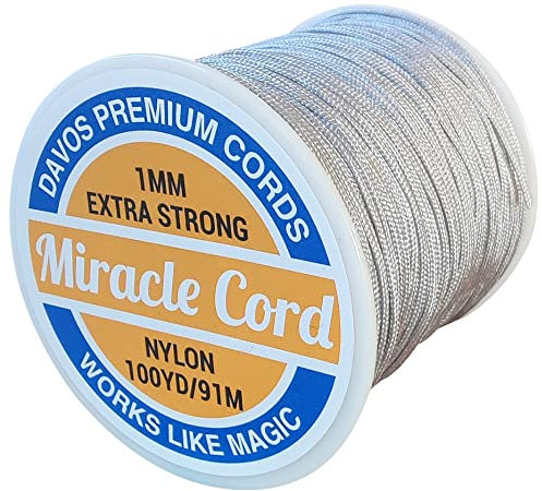 Miracle Cord 1mm Bracelet Making String Braided Nylon Multi-Use Extra Strong Thread Jewellery Necklace Beading Crafting Arts Crafts (Grey, 91 metres)