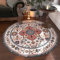 Vintage Boho Rund Teppich Waschbarer Wohnzimmer Orientalischer Stil Sofa Teppich Kurzflor Couchtischmatte, Bunter Muster Rutschfester Carpet für Schlafzimmer. 80 cm