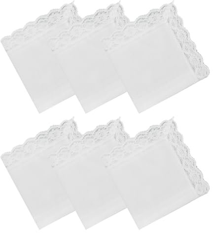 REBECASKYENS 6 Stück Damen-Baumwolltaschentücher, 60er-Jahre-Frauen-Spitzen-Weiß-Taschentücher, weich, fest, rein